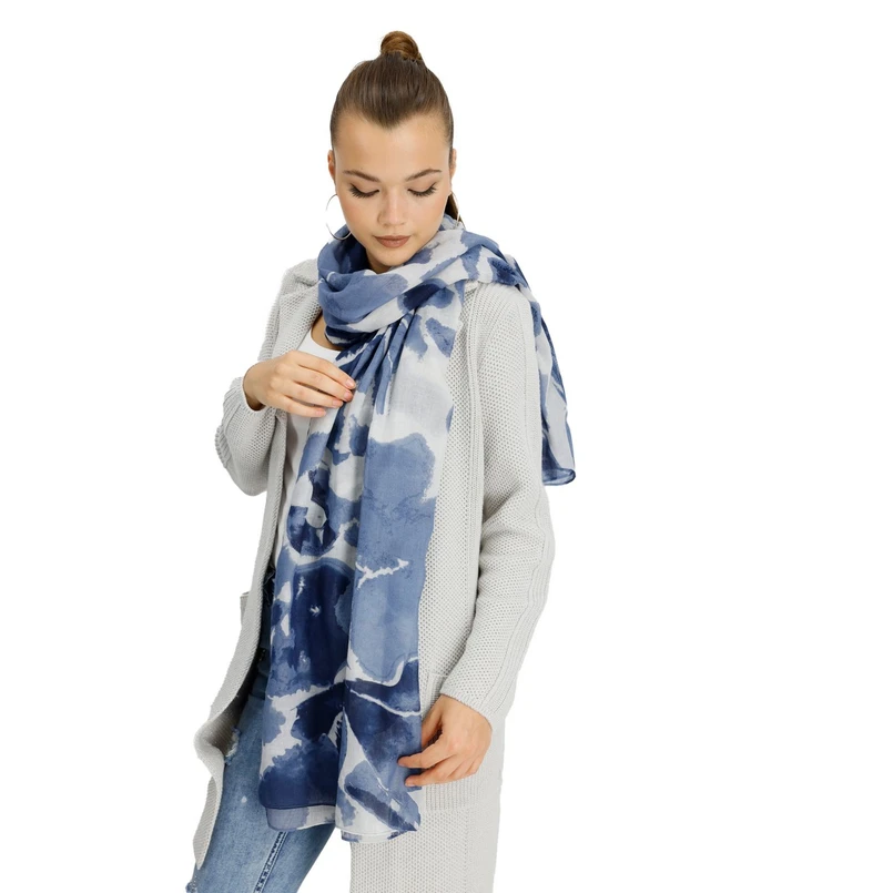 Monari Dames Sjaal 808693 Blauw dessin