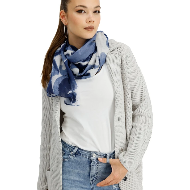 Monari Dames Sjaal 808693 Blauw dessin