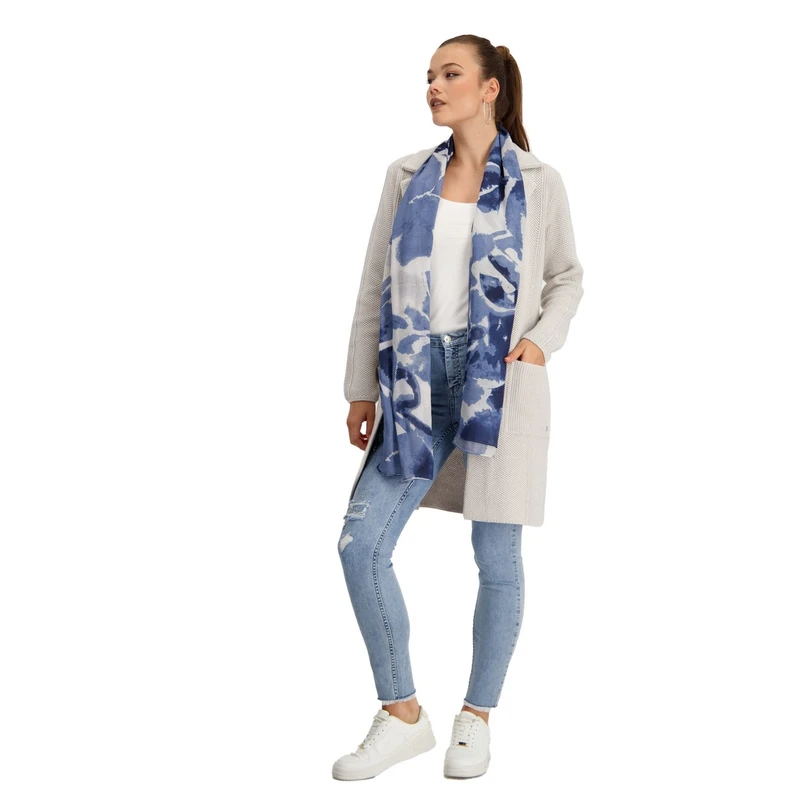 Monari Dames Sjaal 808693 Blauw dessin