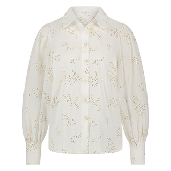 Nukus Dames blouse met allover broidery met glitter Off-white