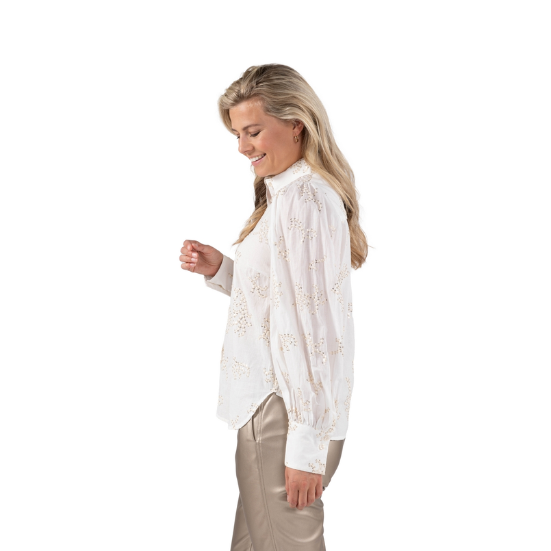 Nukus Dames blouse met allover broidery met glitter Off-white