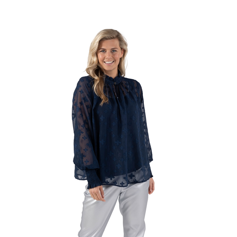 Nukus Dames blouse met bloem motief Navy