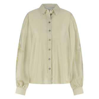 Nukus Dames blouse met embroidery op mouw Beige