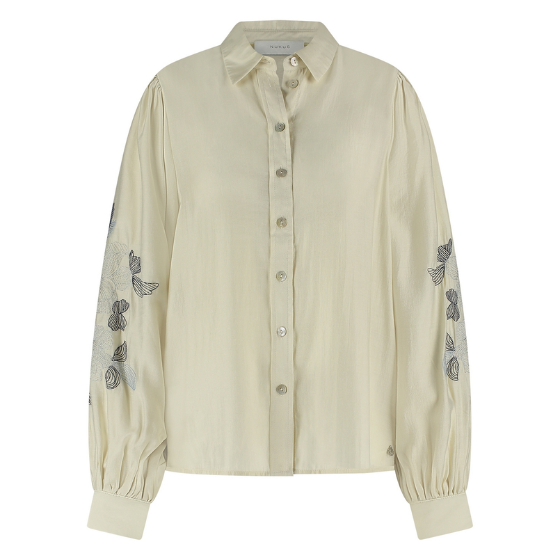 Nukus Dames blouse met embroidery op mouw Off-white