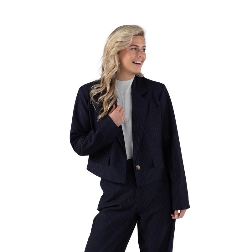 Nukus Dames pinstripe korte blazer Navy