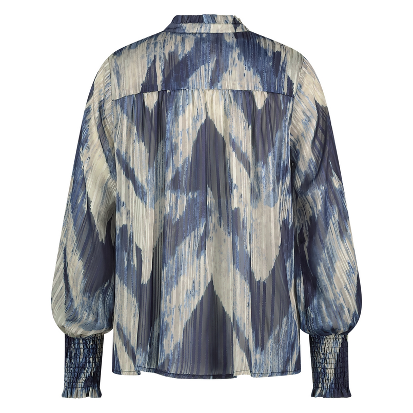 Nukus Dames print blouse hoge kraag Blauw dessin