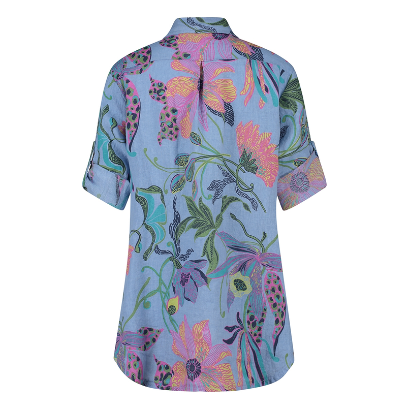 Sanne Dames linnen blouse Femke jungle print Bleu