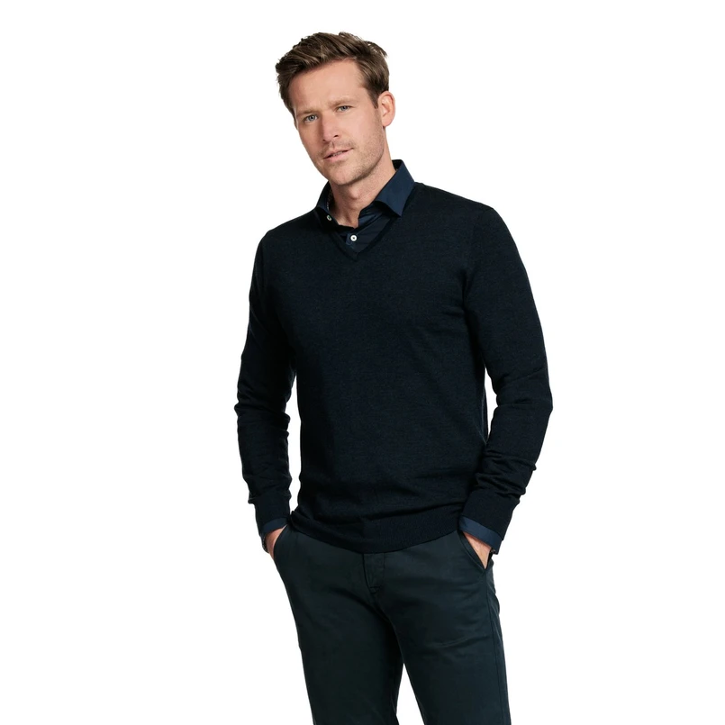 Thomas Maine Heren 4281TM100 V-Neck Pullover Navy