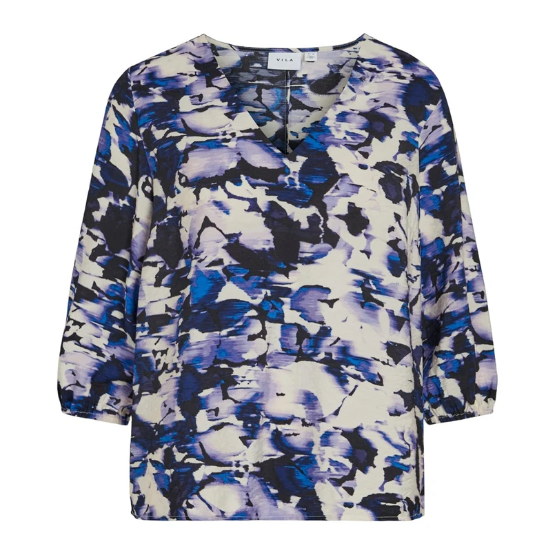 Vila Dames Blouse 14102467 Blauw dessin